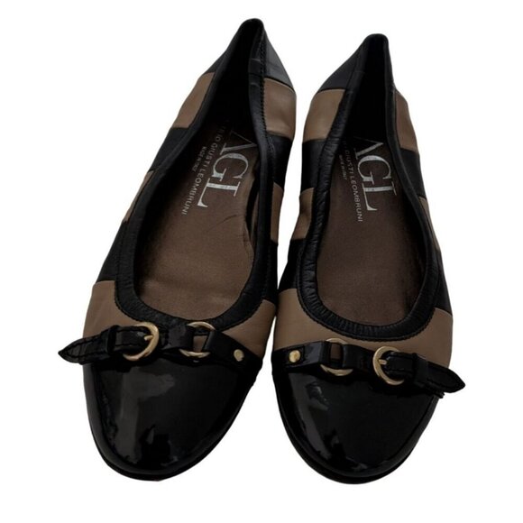 AGL Stripe Ballet Flat Shoes Womens Size 8 Attilio Giusti Leombruni Horsebit Cap - Picture 2 of 7